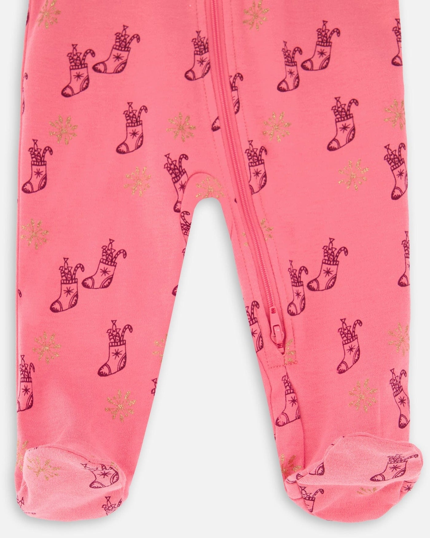 Organic Cotton One Piece Pajama Pink Christmas Stocking Print