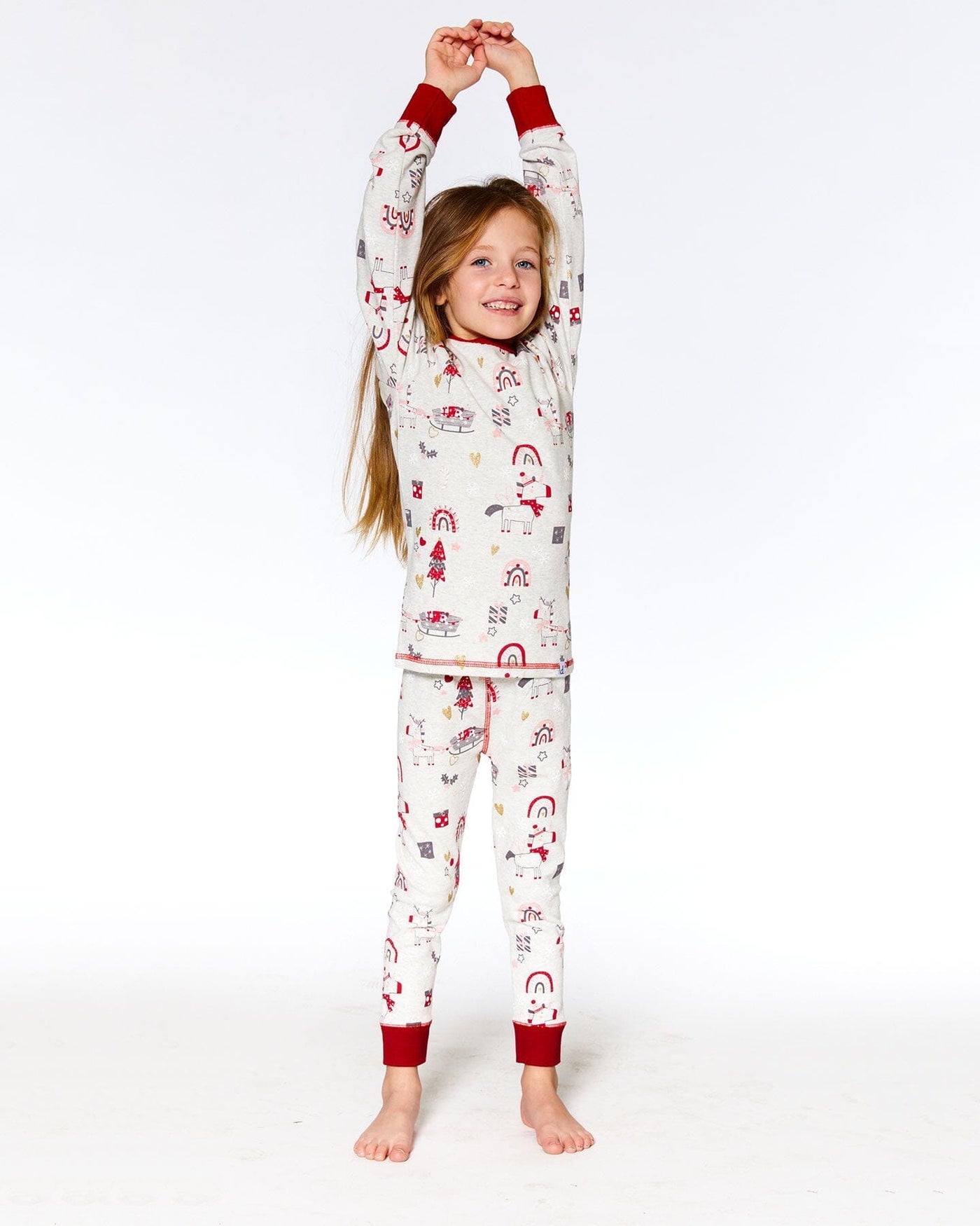 Organic Cotton Long Sleeve Two Piece Printed Christmas Unicorn Pajama Set Oatmeal Mix
