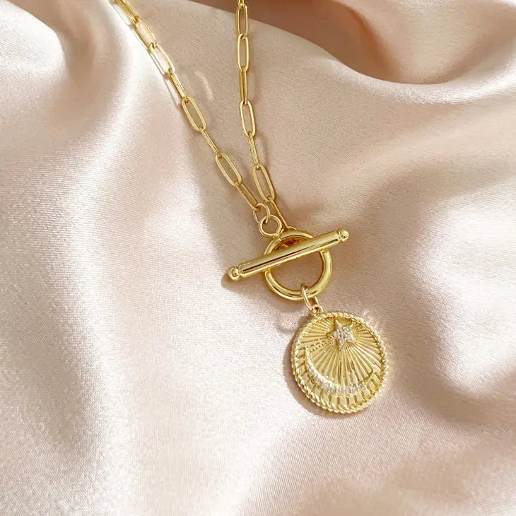 Moon & Star Pendant Toggle Gold Filled Necklace