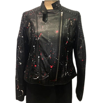 Splatter Flowers Leather Moto Jacket - Black