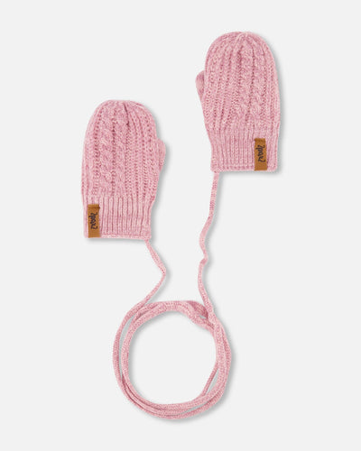 Baby Knitted Mittens With String Ancient Rose