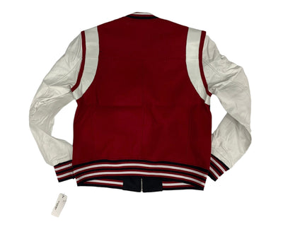 VARSITY JACKET WITH COLOR BLOCK AND LEATHER SLEEVES