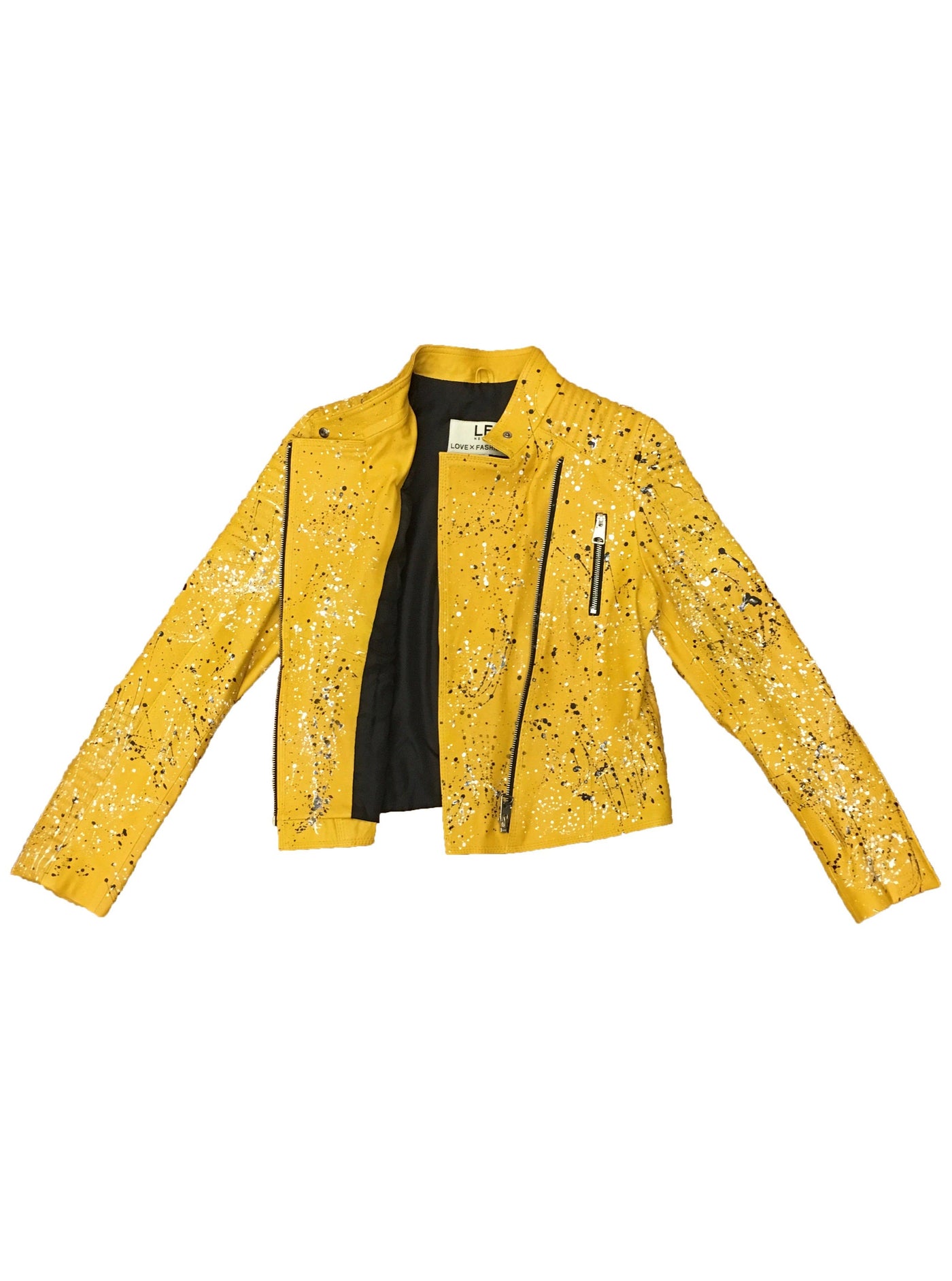 Splatter Flowers Leather Moto Jacket - Yellow